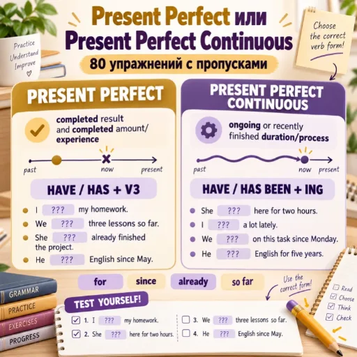 Present Perfect или Present Perfect Continuous - 80 упражнений