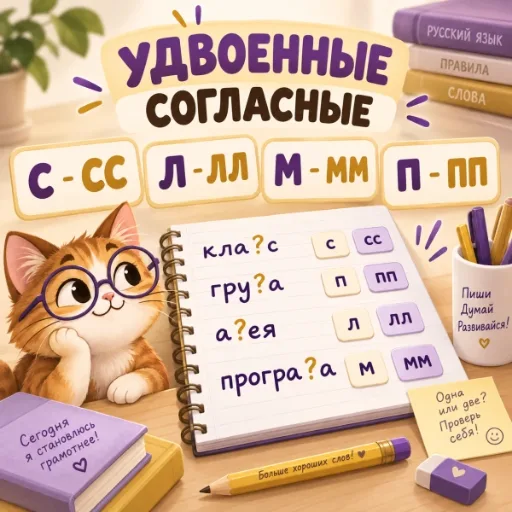 Удвоенные согласные - правила, слова и упражнения