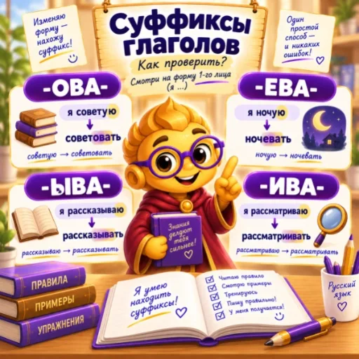 Суффиксы глаголов -ОВА-, -ЕВА-, -ЫВА-, -ИВА- - упражнения