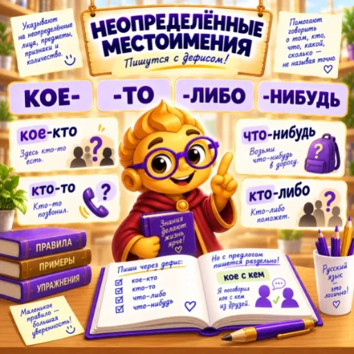 Неопределённые местоимения - правила дефиса и упражнения