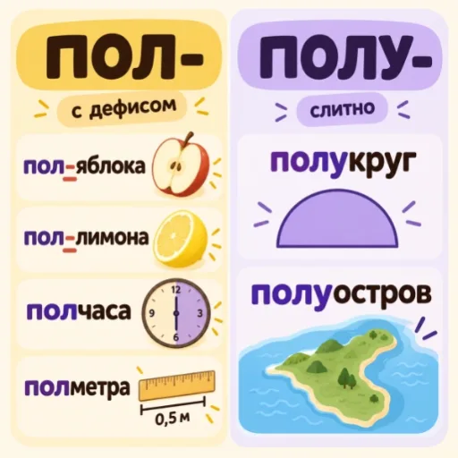 ПОЛ- и ПОЛУ- - правила написания и упражнения