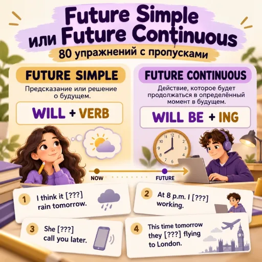 Future Simple или Future Continuous - 80 упражнений