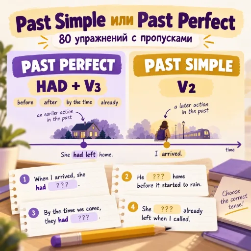 Past Simple или Past Perfect - 80 упражнений с пропусками