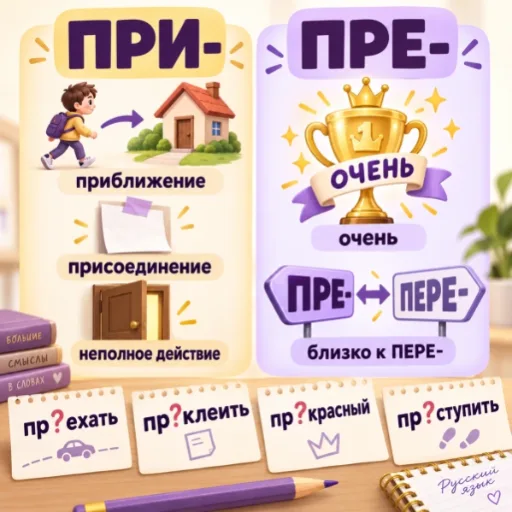 ПРЕ- и ПРИ- - правила, упражнения и тренажёр