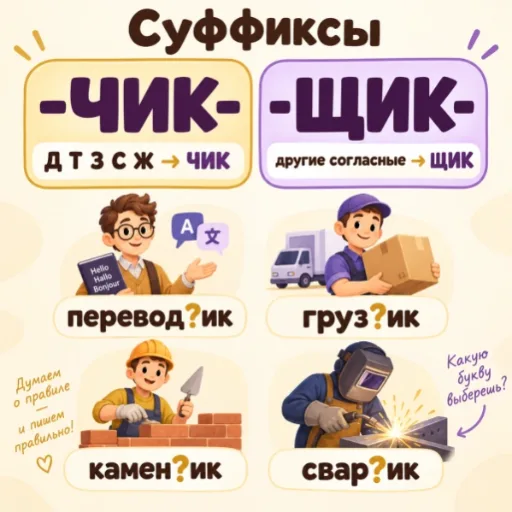 Суффиксы -ЧИК- и -ЩИК- - правила и упражнения