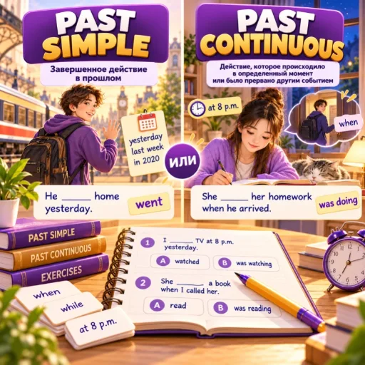 Past Simple или Past Continuous - 80 упражнений с пропусками
