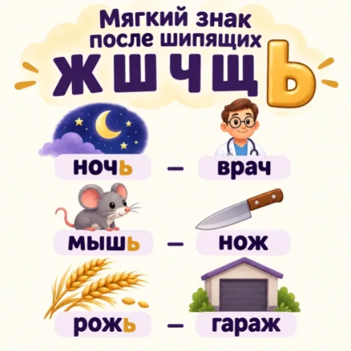 Мягкий знак после шипящих - правила и упражнения